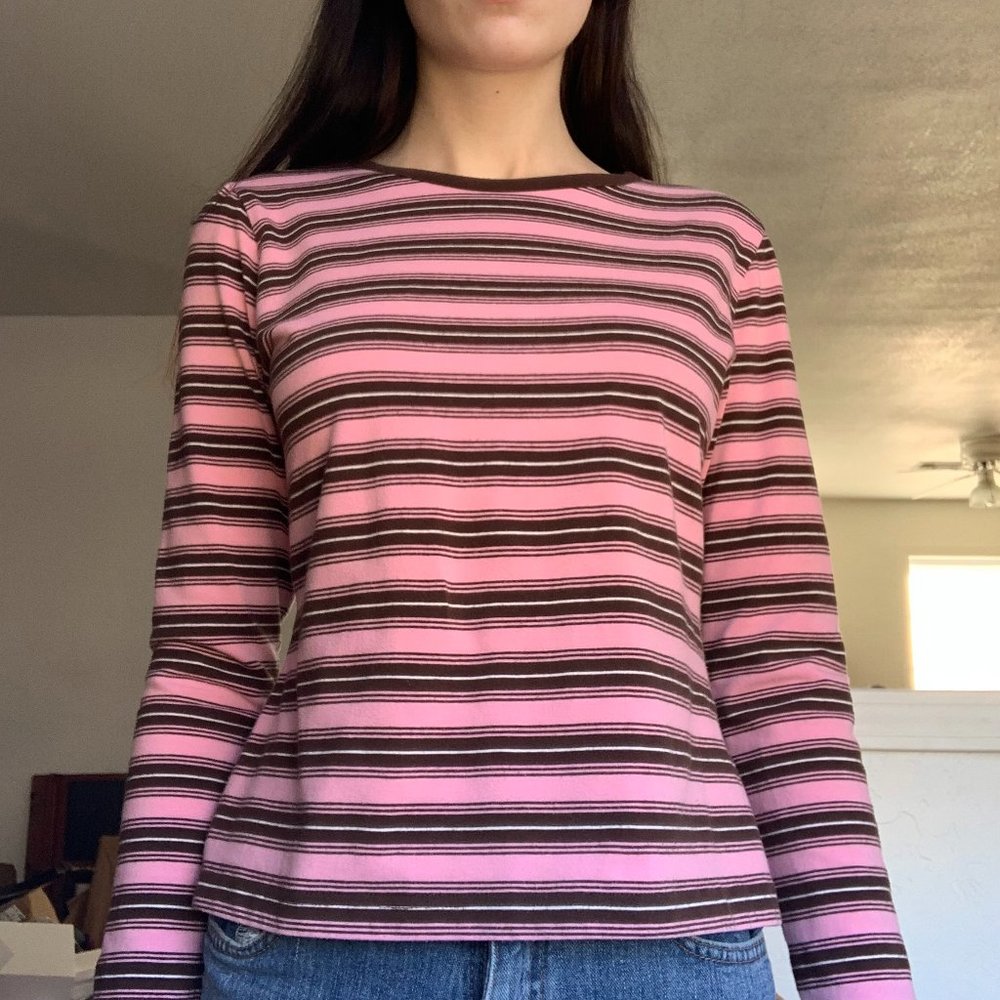 Brown, white, and pink striped Vintage Long sleeve